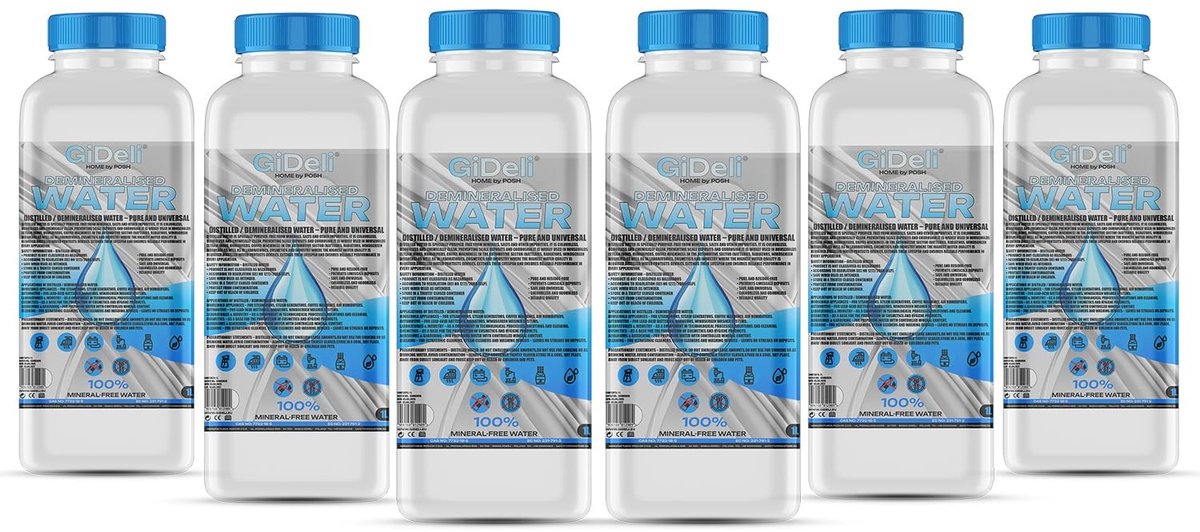 Omgoods - GiDeli Demineralised Water - 6 x 1L Gedestilleerd Water voor Diverse Toepassingen