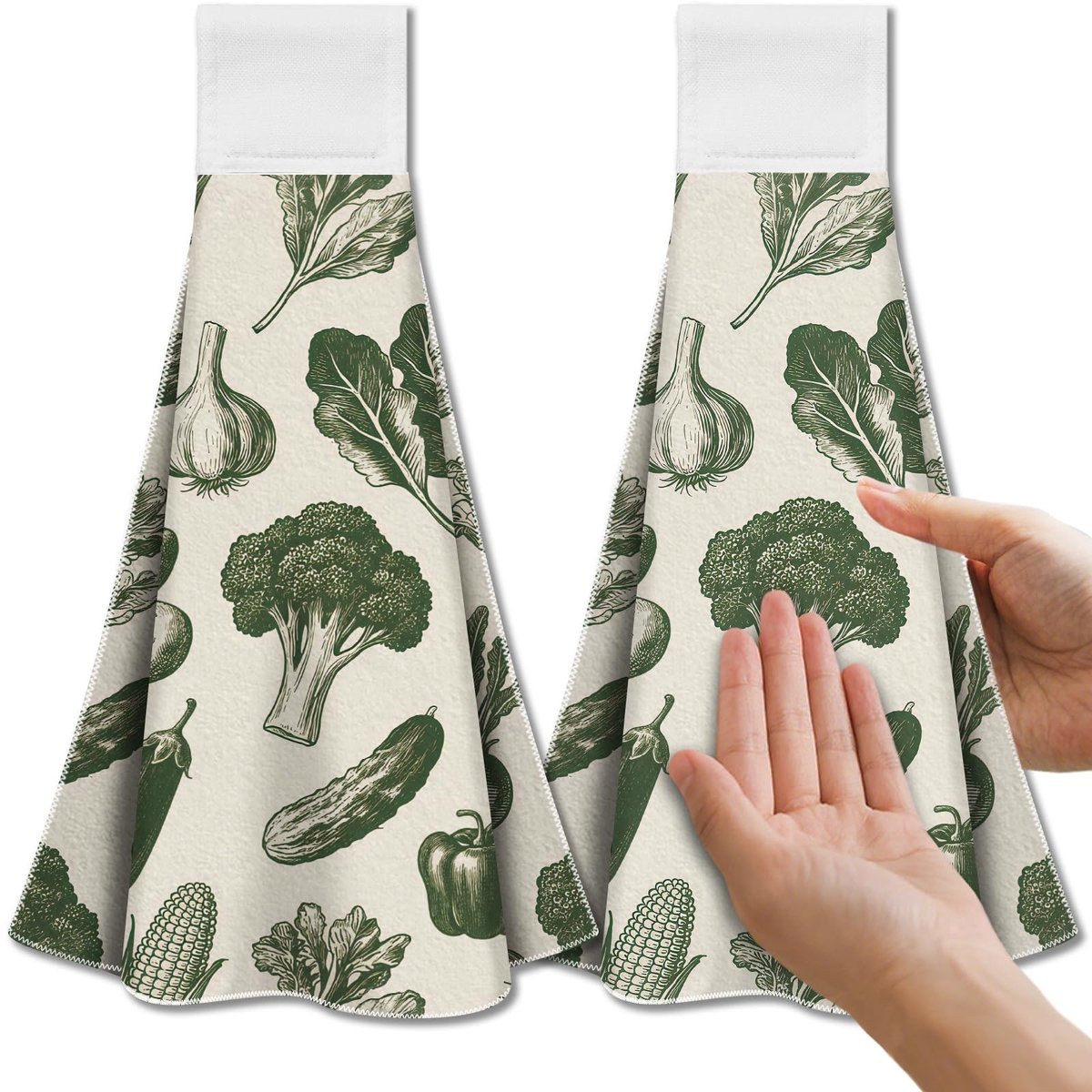 Omgoods - Set van 2 Decoratieve Keukenhanddoeken met Hanglus voor Fruit en Groenten