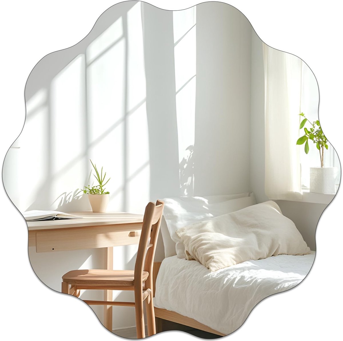 Omgoods - Wavy Wandspiegel 40 cm - Randloos en Zelfklevend voor Badkamer en Gang