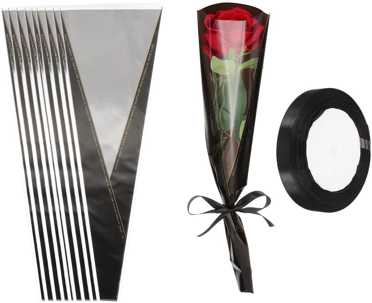 Omgoods - 150 Stuks Zwarte Bloemen Inpakzakken met Linten - Verpakking voor Bruiloften en Verjaardagen