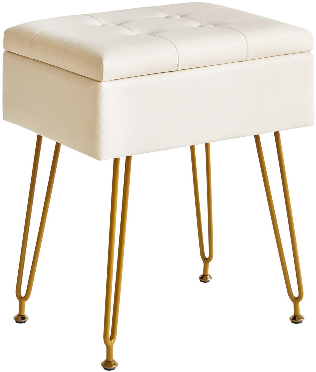 Omgoods - Multifunctionele Vanity Poef met Flip Top - Wit