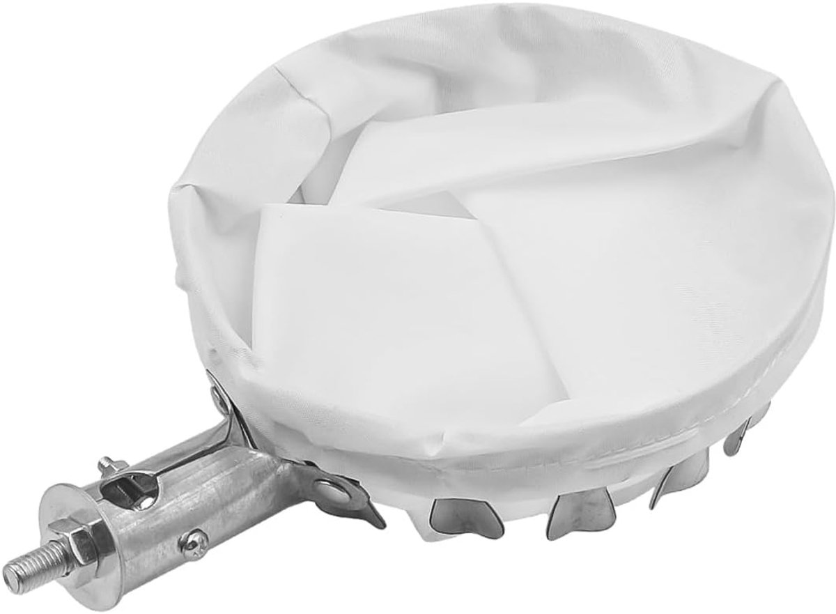 Fruitplukker met stoffen zak, metalen fruitplukker voor het plukken van sinaasappelen, perziken (wit, 16 cm diameter)
