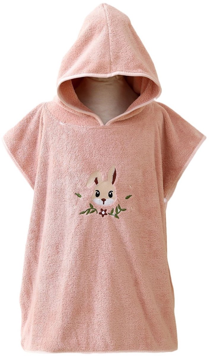 Omgoods - Kinderen Poncho Handdoek, 60x60 cm (Roze Konijn)
