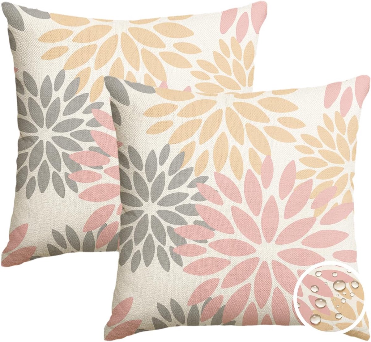 Mode Roze dahlia's, bloemen, zomer, waterdichte kussenslopen, set van 2, 45 x 45 cm, ademende sierkussensloop, outdoor kussen, decoratie