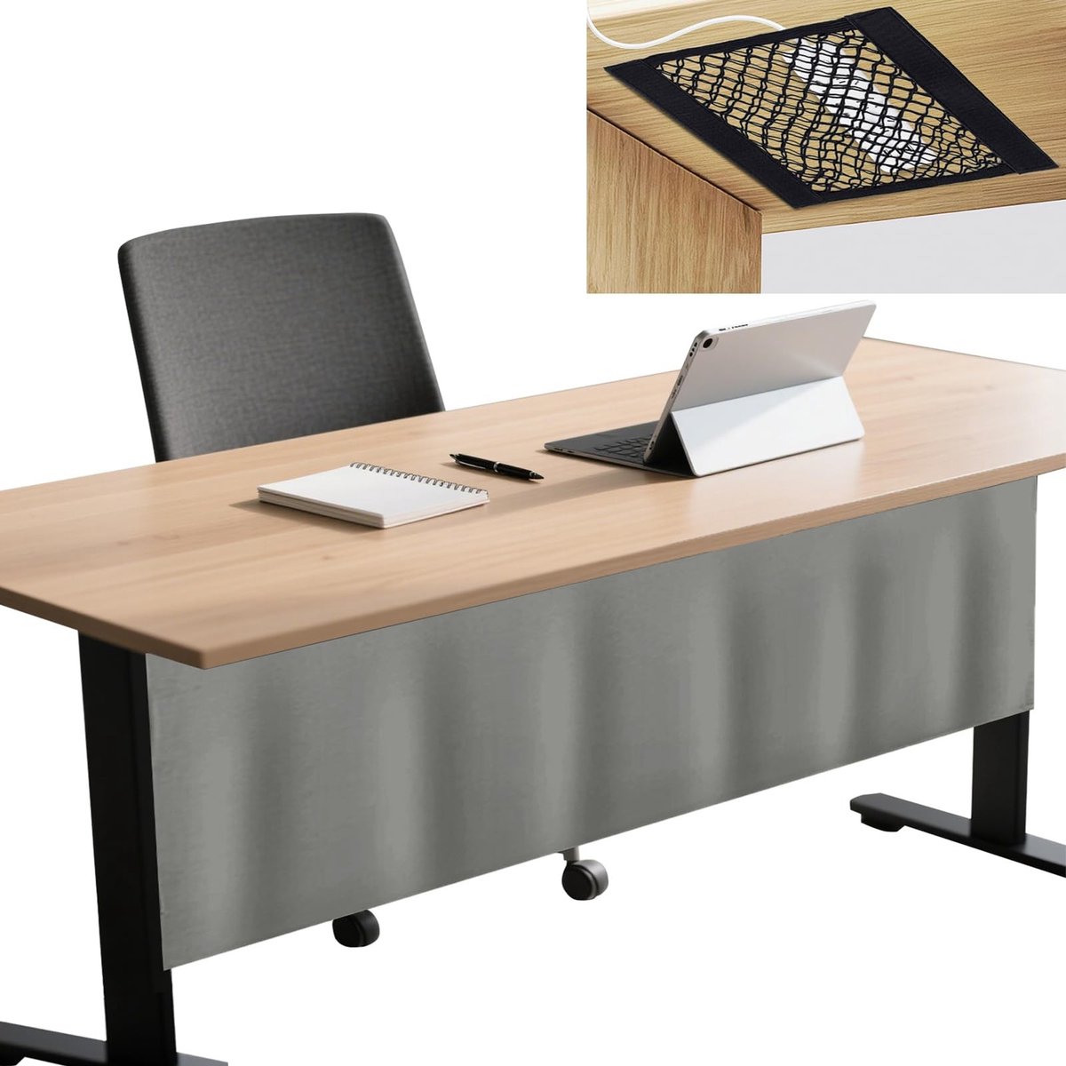 Omgoods - Onder Bureau Privacy Screen met Kabelmanagement - Zelfklevend Gordijn voor Kantoor en Thuis