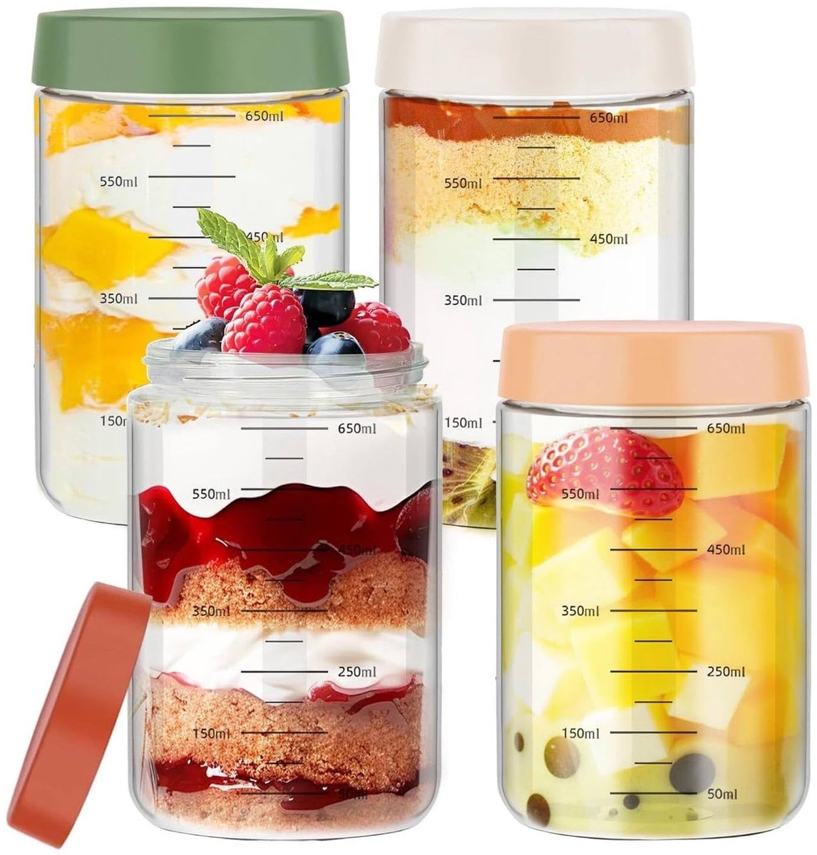 Omgoods - 4-Pack 750ml Herbruikbare Glazen Voedselopslagpotten met Deksel