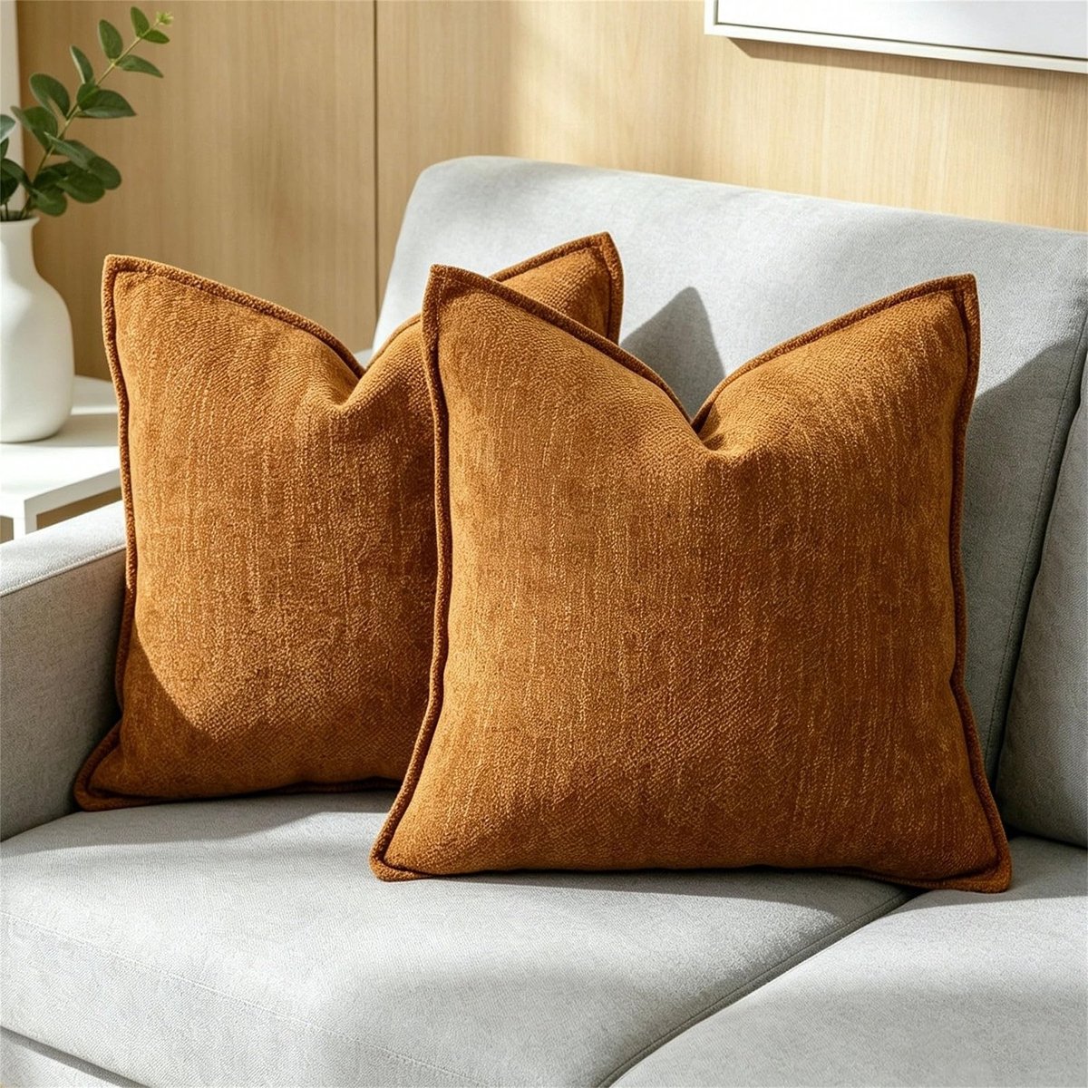 Omgoods - Set van 2 Chenille Kussenhoezen 50x50cm Burnt Orange