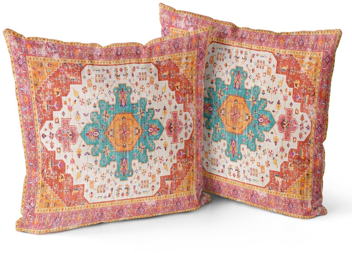 Omgoods - Set van 2 Boho Kussenhoezen 66x66cm Vintage Ontwerp