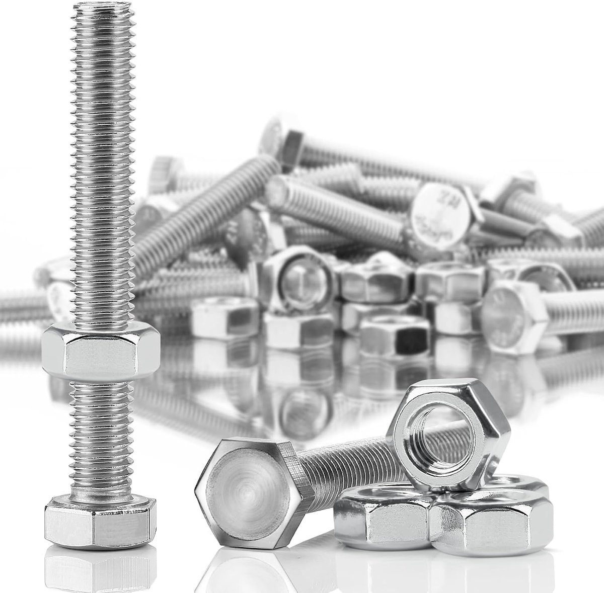 Zeshoekige schroeven M8 x 60 mm bouten en zeskantmoeren set DIN 933 / ISO 4017 roestvrijstalen schroeven A2 V2A buitenzeskant volledig schroefdraad met metrische machineschroeven (15 sets)