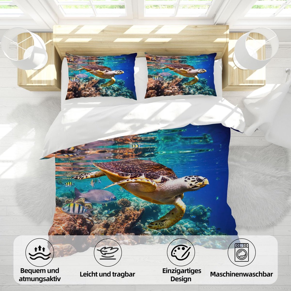 Omgoods - 3D Duvet Cover Set 200 x 200 cm met Zeedieren Motief