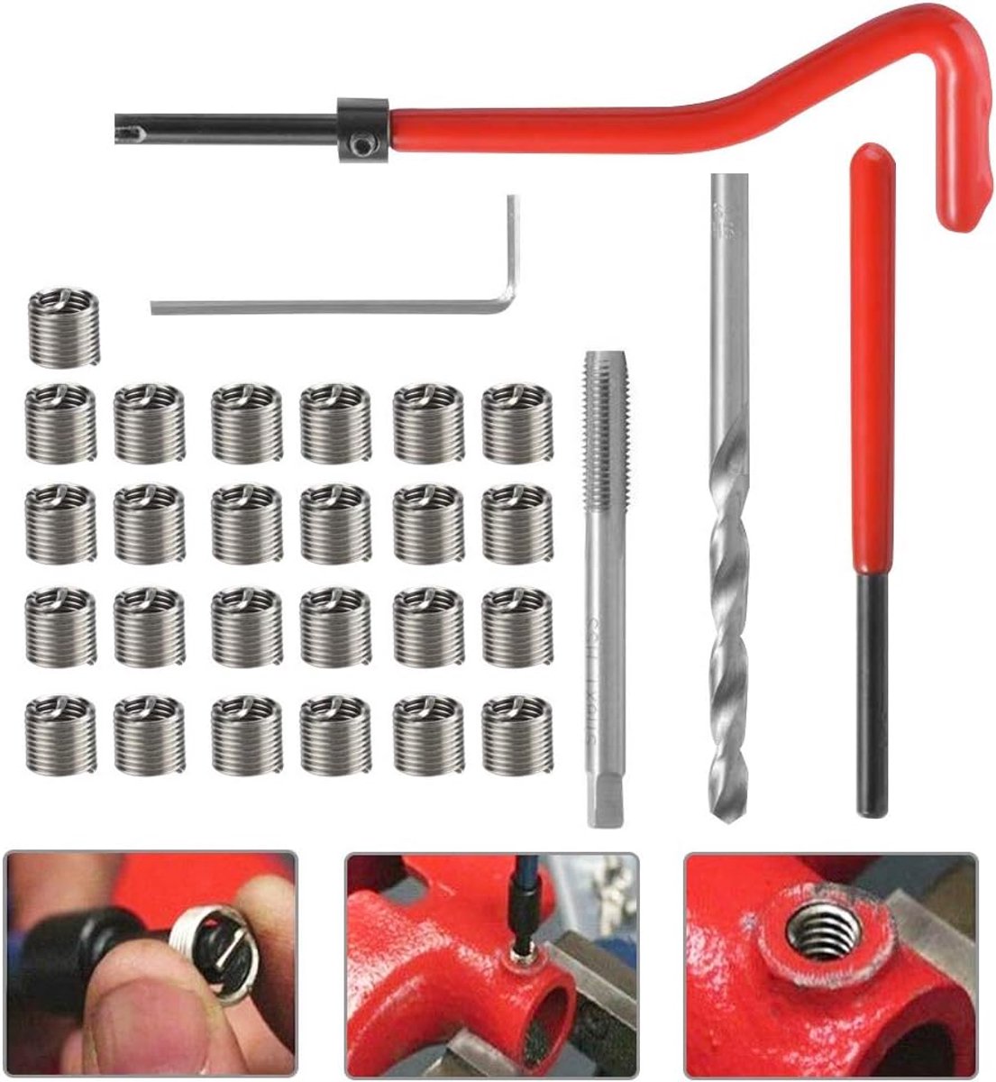 30-delig Schroefdraadreparatieset, M6 x 1,0 mm Compatibel Set voor Intern Schroefdraadreparatie Schroefdraadreparatie Draadinsert Kit Helicoil Schroefdraad/herdraad reparatieset voor Auto