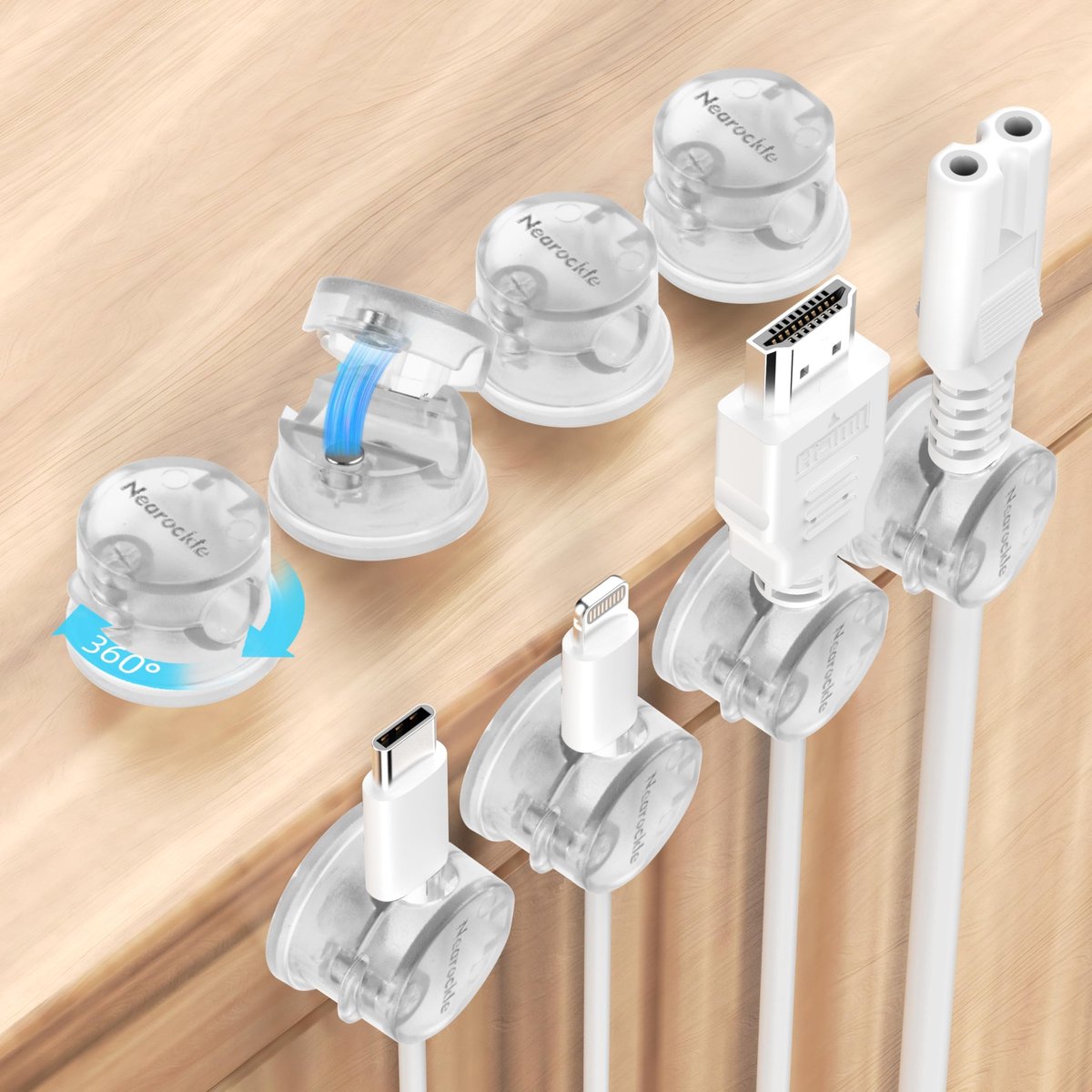 Omgoods - 8 Stuks 360° Rotatable Magnetische Kabelhouder - Kabel Organiser voor Bureau
