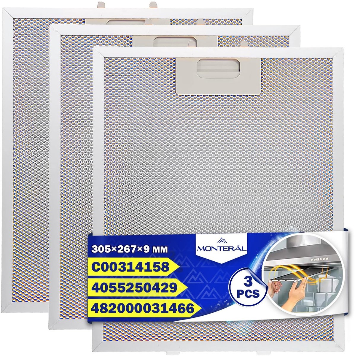 Omgoods - 3 Stuks Aluminium Vetfilters voor Afzuigkap 305 x 267 x 9 mm