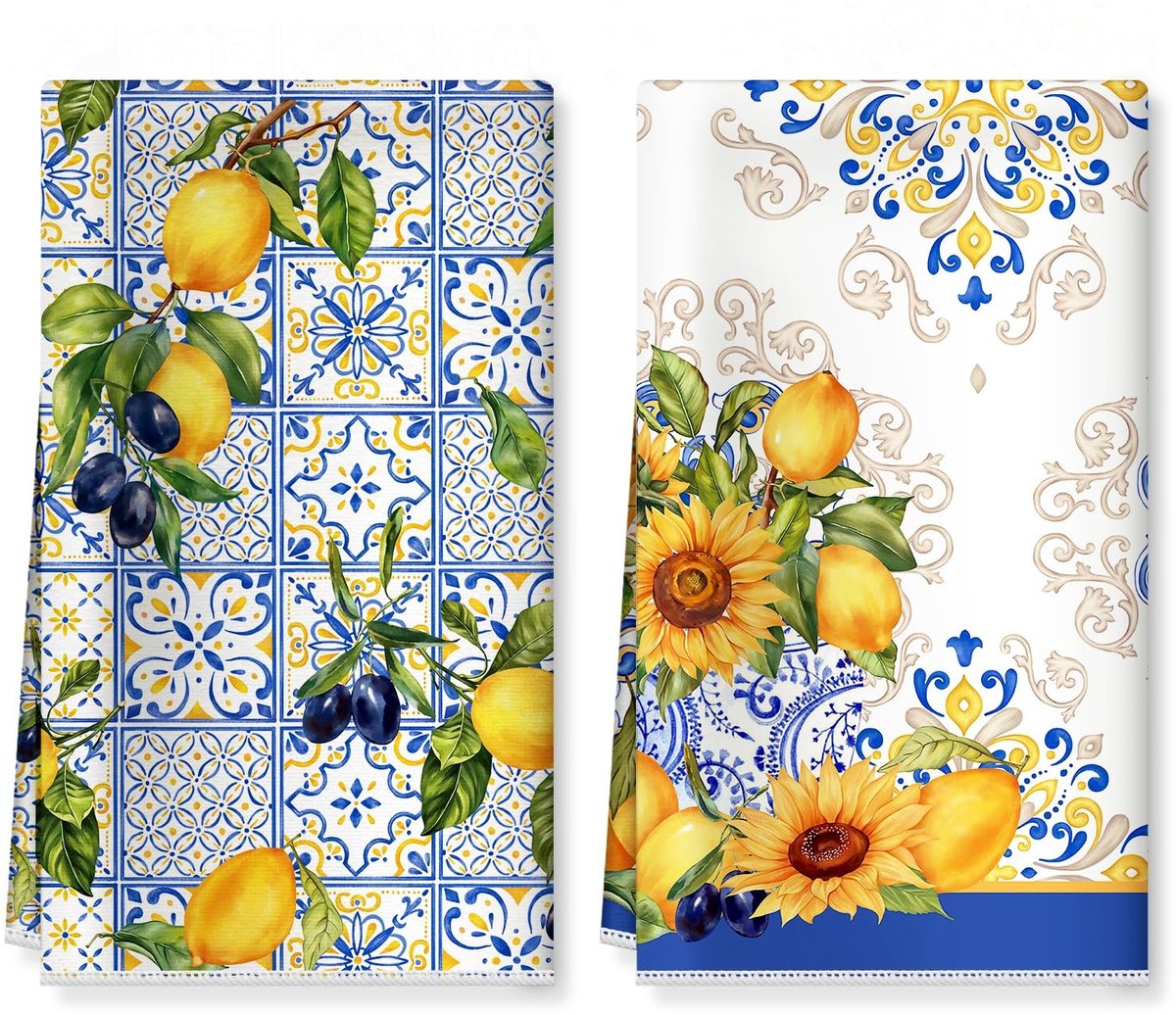 Omgoods - Zachte Microfiber Keukenhanddoeken met Citroen Bloemen