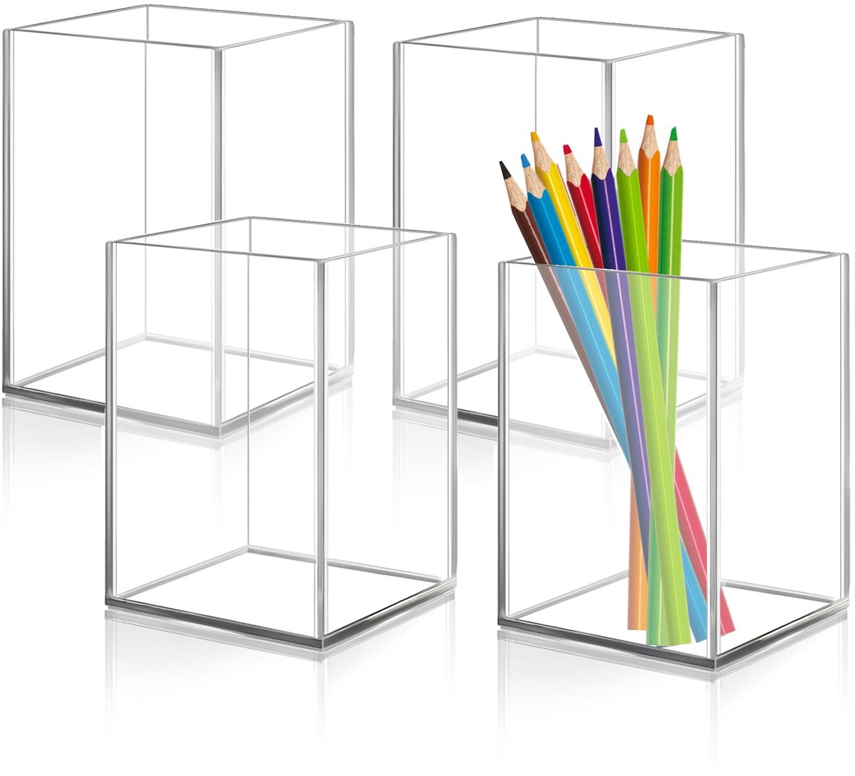 Omgoods - Acryl Pennenhouder - 4 Delen Transparante Organiser voor Bureau