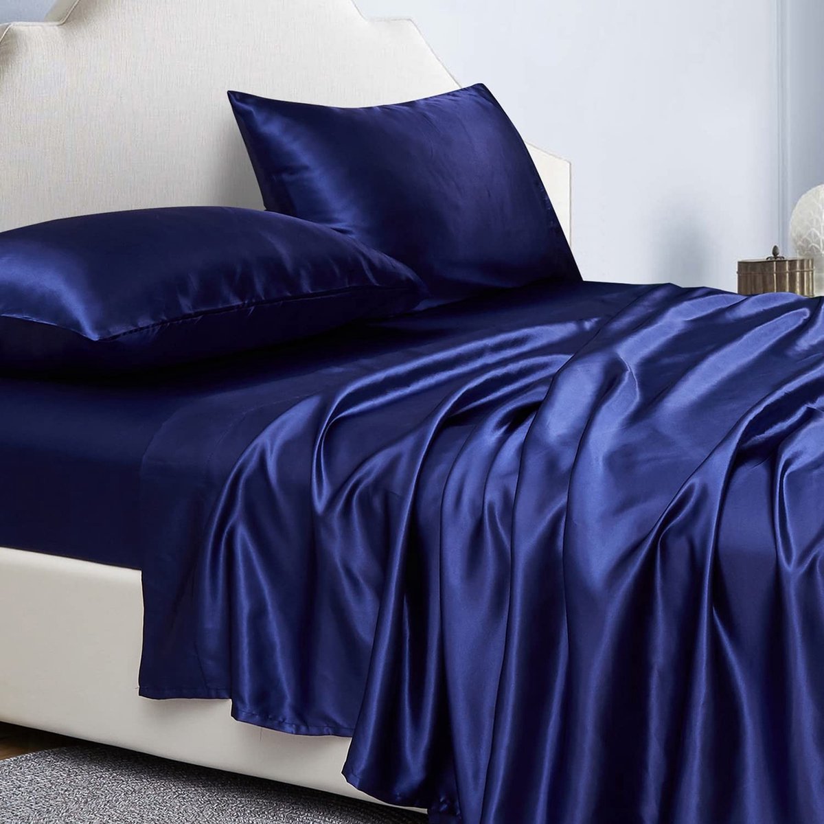 Omgoods - Effen Duvet Set Satin - 100x190x36cm met Hoeslaken en Kussensloop - Marineblauw