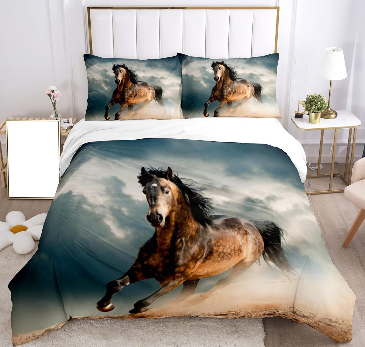 Omgoods - Kinderdekbedovertrek met 3D Paard Motief en Kussenslopen