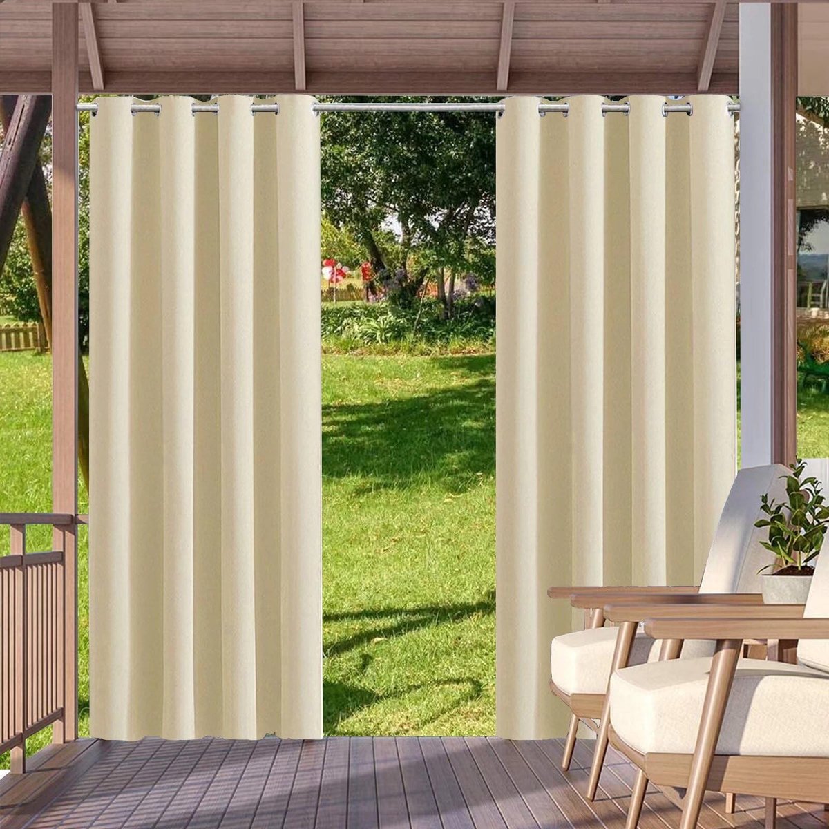 Omgoods - Waterdichte Outdoor Gordijnen - Zandkleur - 274 x 132 cm - Privacy Bescherming