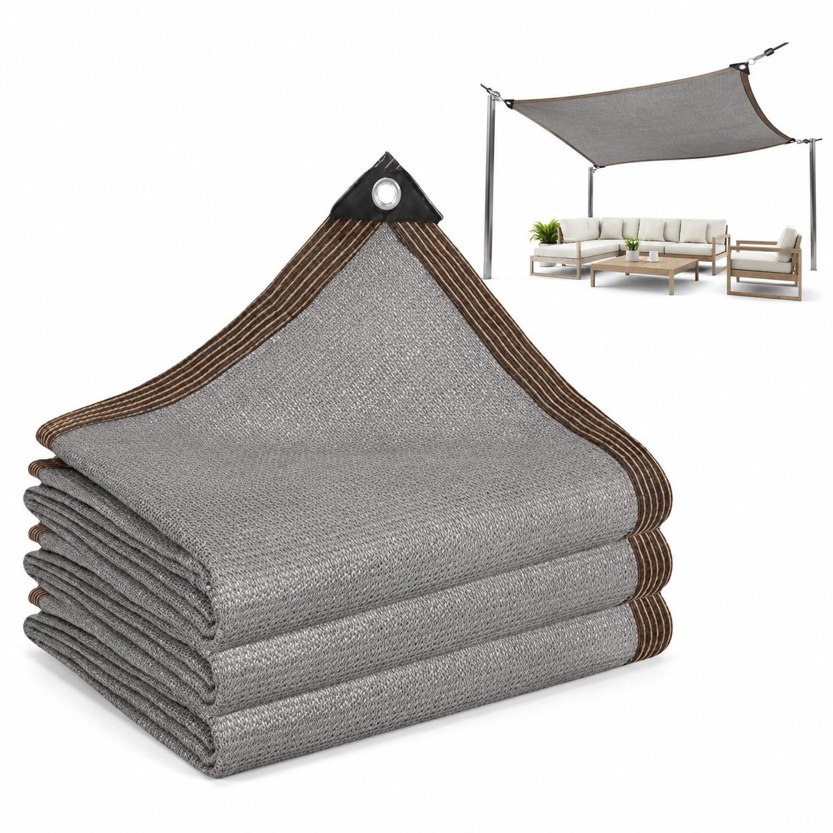 VHV - Schaduwnet 2 x 4 m - 90% schaduwdoek met RVS oogjes - Ademend en waterafstotend - Grijs - Voor tuin en terras