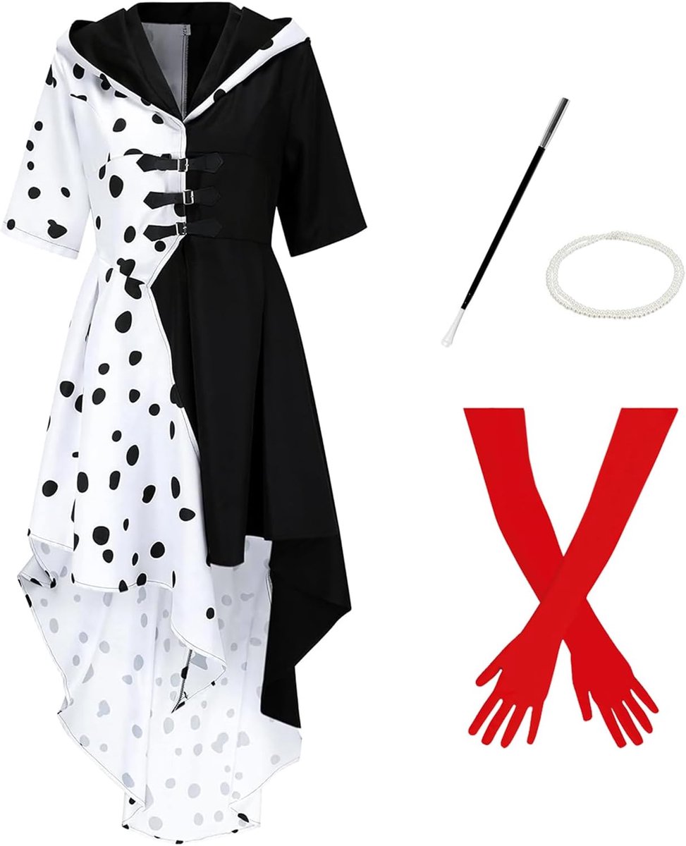 kostuum dames voor Cruella Devil: carnavalskostuums witte jurk - carnaval fancy dress (M)
