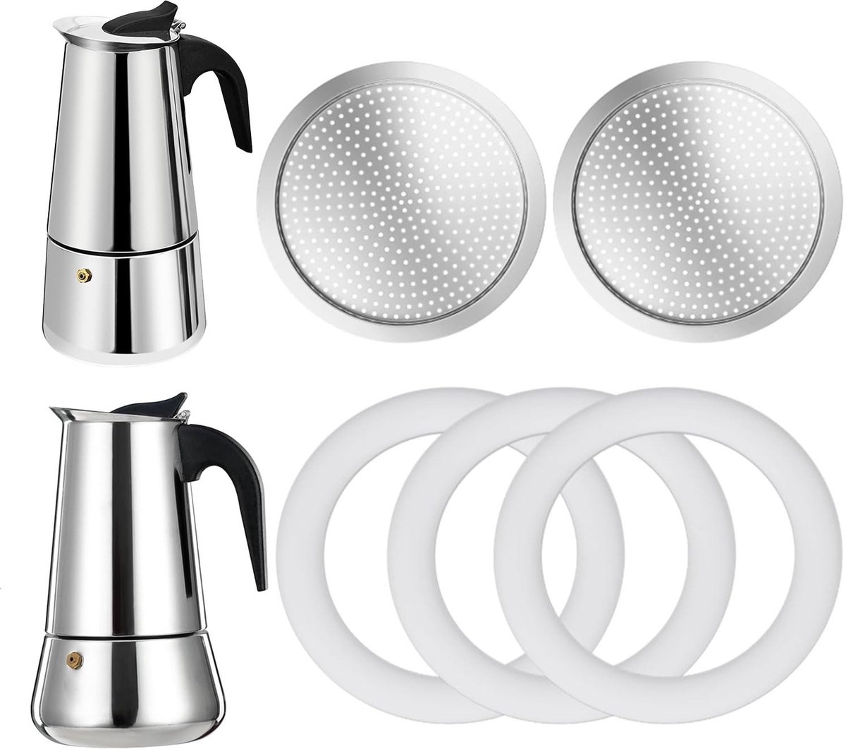 Omgoods - Vervangingsonderdelen voor 4-Kops Moka Pot - 2 Filters met 4 Silicone Ringafdichtingen