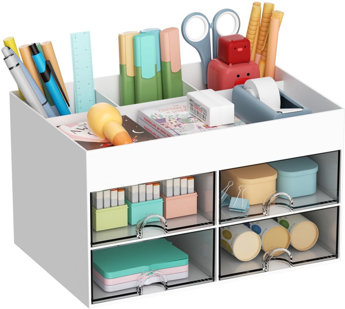 Omgoods - Bureau Organizer met Lade en 7 Compartimenten - Wit