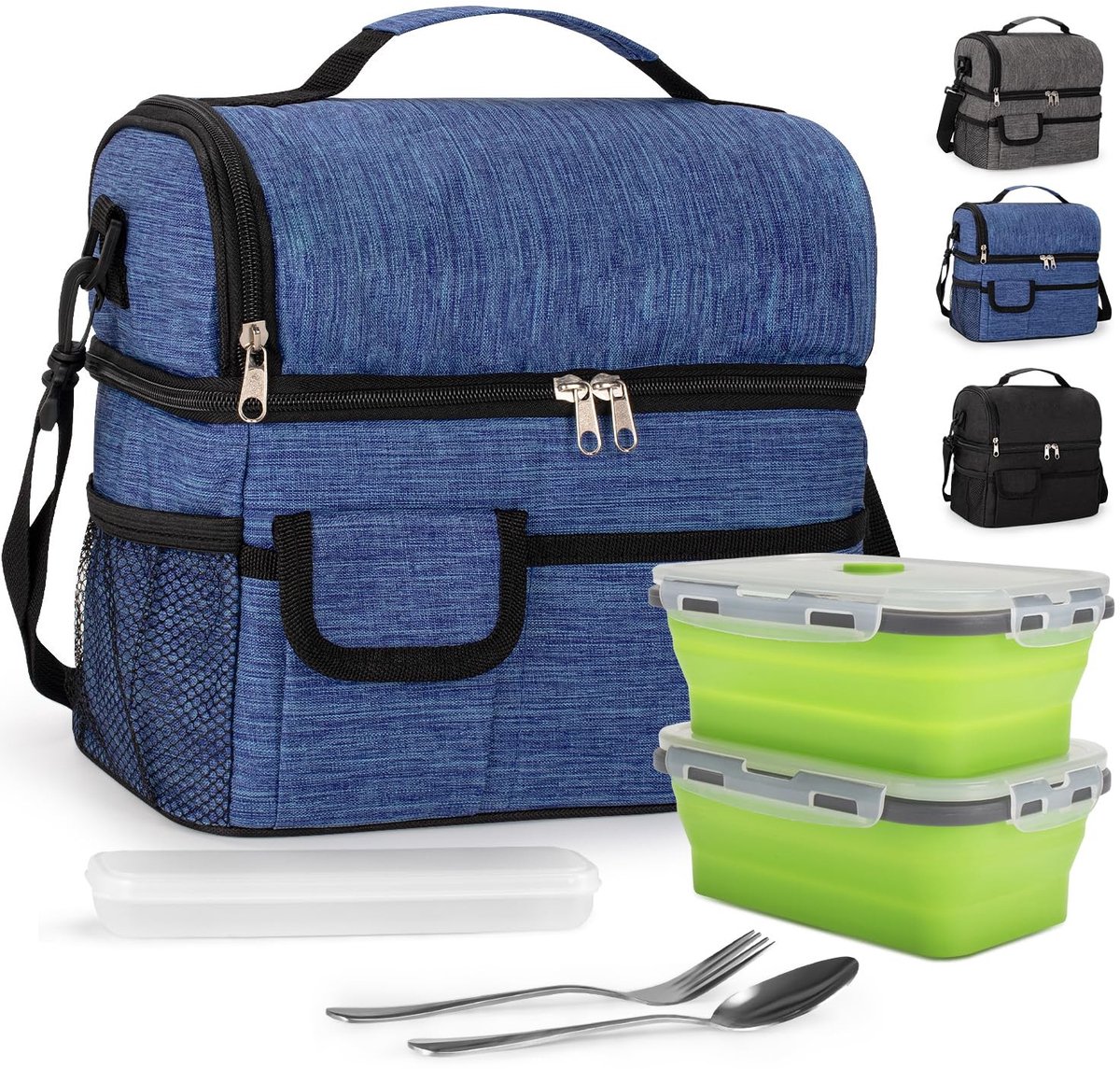 Omgoods - Isolerende Lunchzak met 2 Lunchboxen en Bestekset