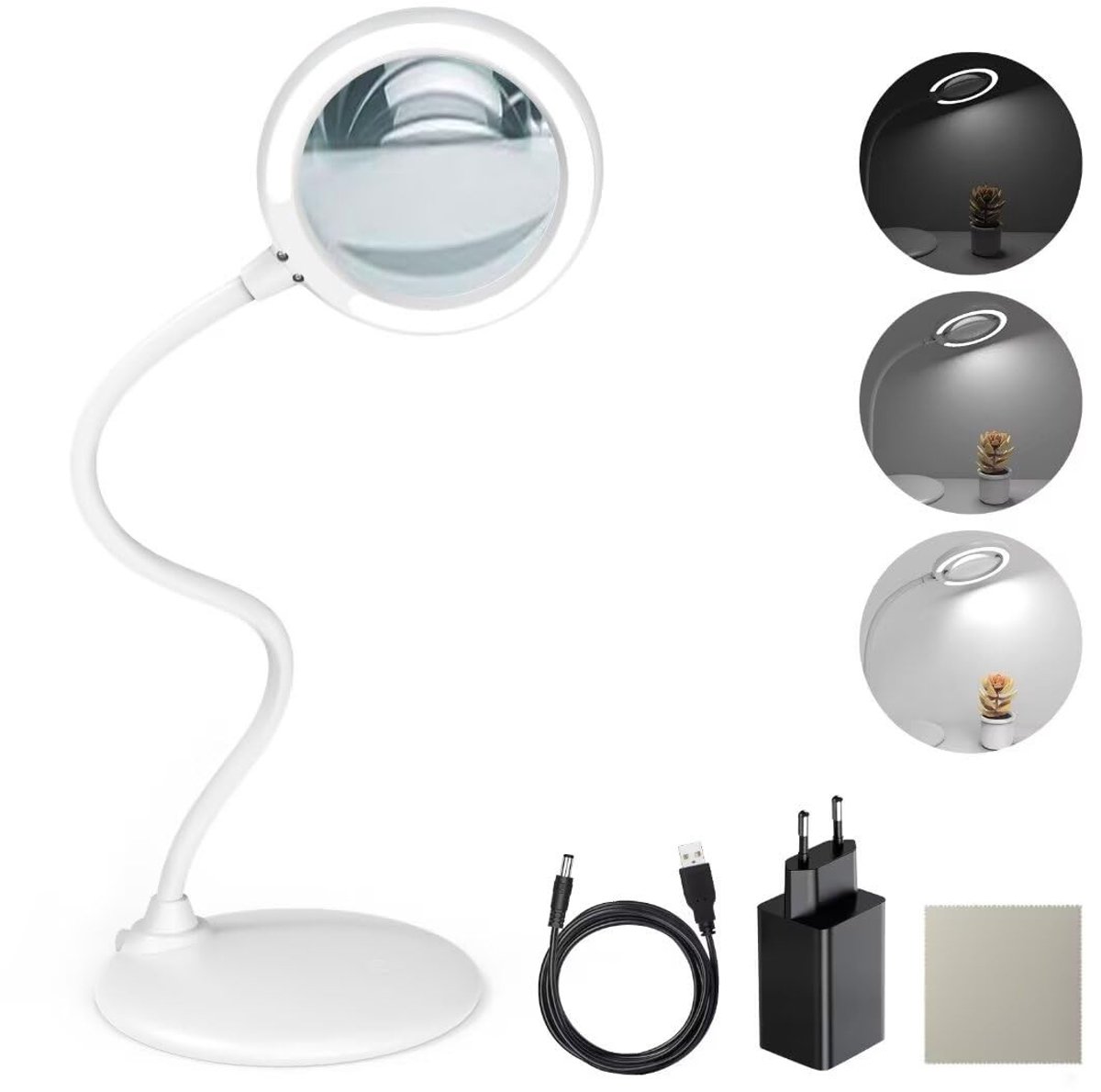 Omgoods - 3-Way Loupe met Licht en Stand - Handfree Vergrootglas voor Werk, Lezen en Hobbies