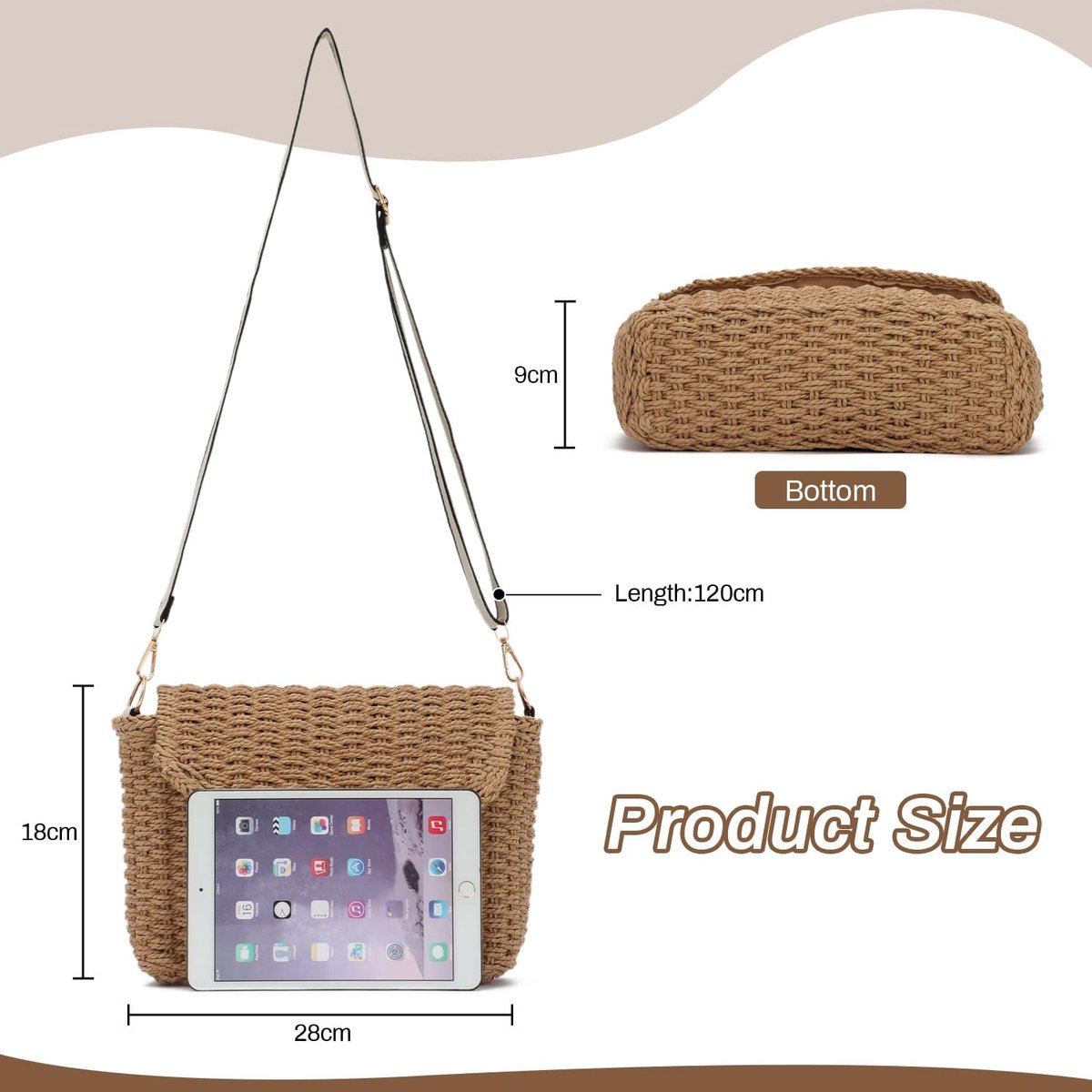 Rotan Schoudertassen Dames Zomer Stro Crossbody Mand Tas Wilde Gevlochten Schoudertassen Boho Strotas met Schouderriem, bruin