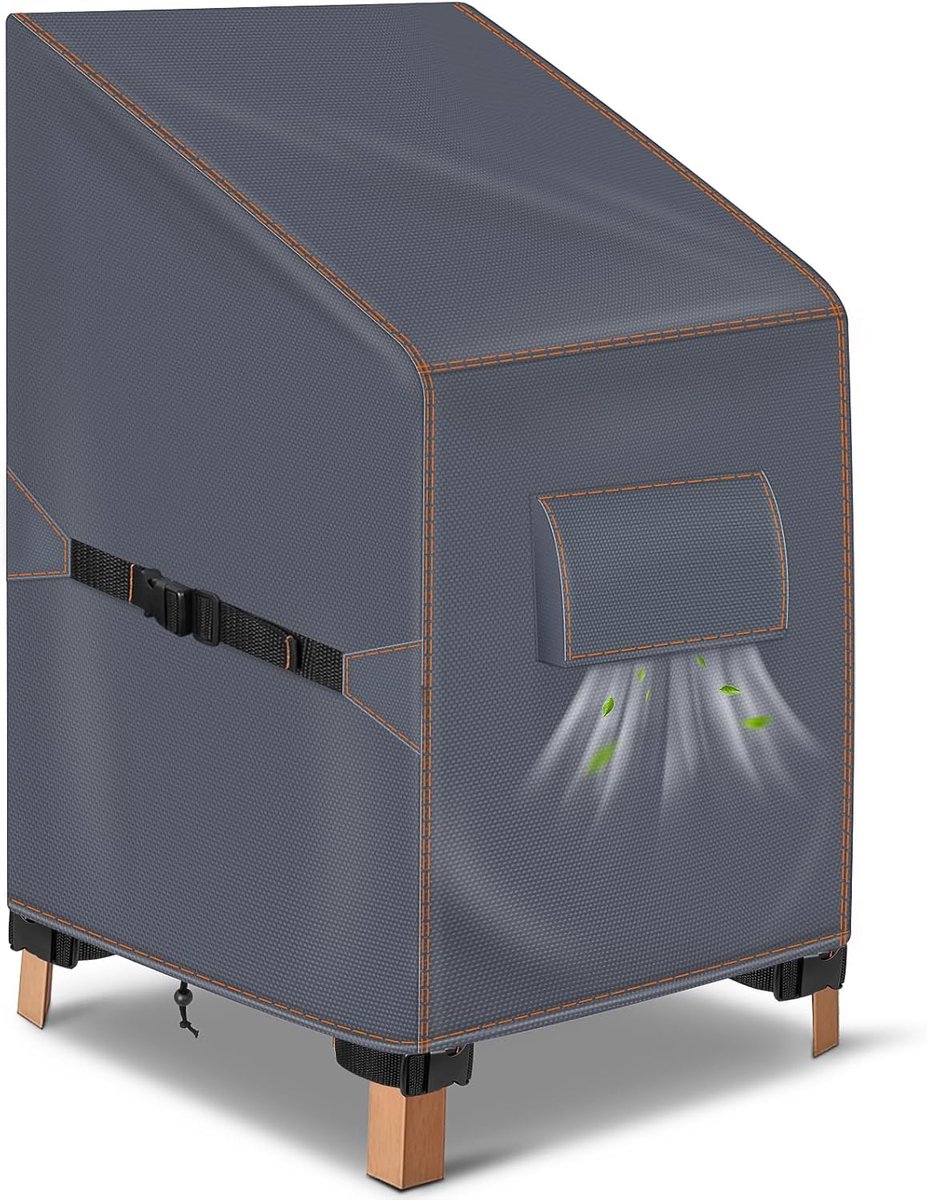 Stoelen, Waterdichte, 80x85x60/90cm, Grijs | 420D oxford, beschermhoes voor stapelstoelen met hoge rugleuning, uv-bestendig, winddicht, winterbestendig, scheurvast