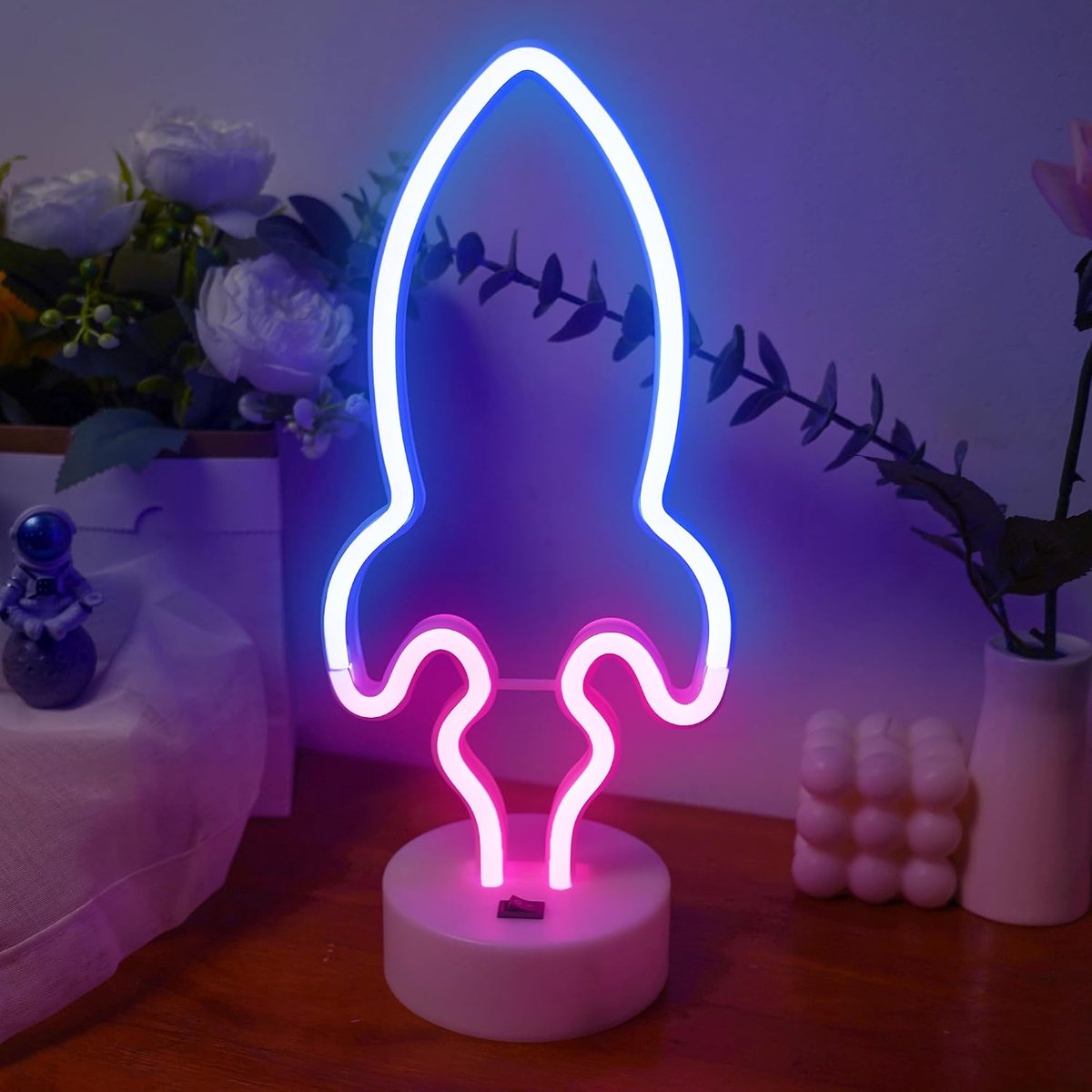 Raket LED Nachtlicht - USB/Batterij Neon Slaapkamer Sokkel Licht Decoratie Kindergeschenk Kamerdecor