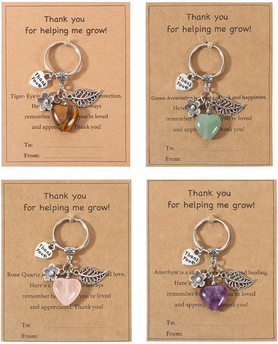 4 Stuks Sleutelhanger Hart Sleutelhanger Met Bedankkaart Dankjewel Cadeau Sleutelring Tas Hanger Rugzak Accessoire Waardering Geschenk Voor Leraar Mentor Collega Vrienden
