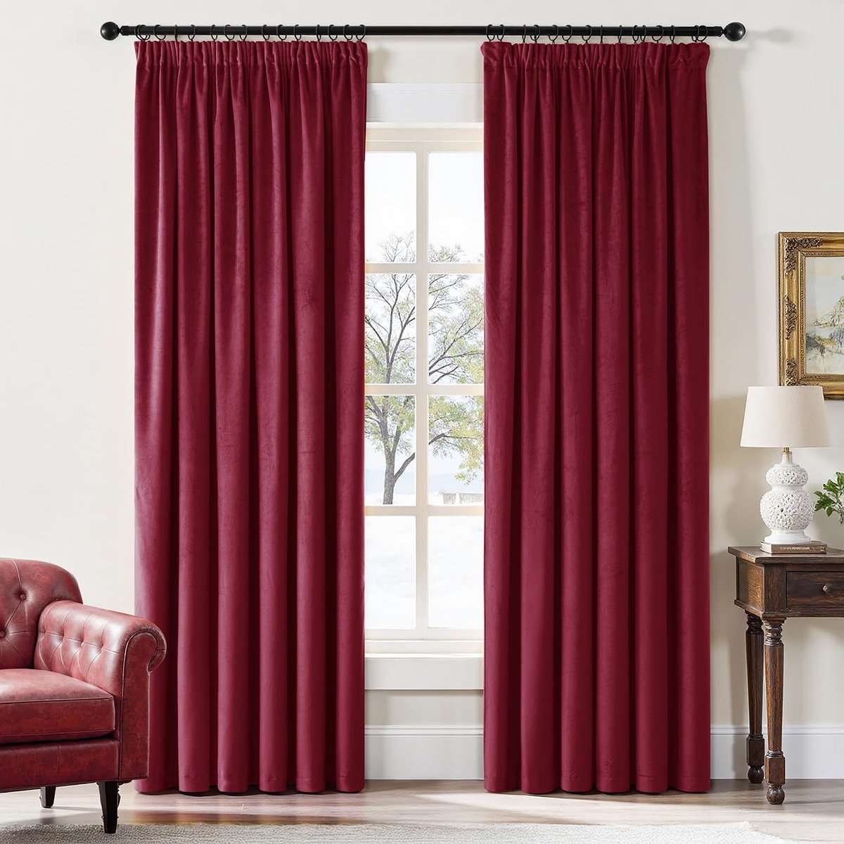 Omgoods - Velvet Gordijn Bordeaux - Opaque Thermisch Met Treksluiting 2 x 140 x 245 cm