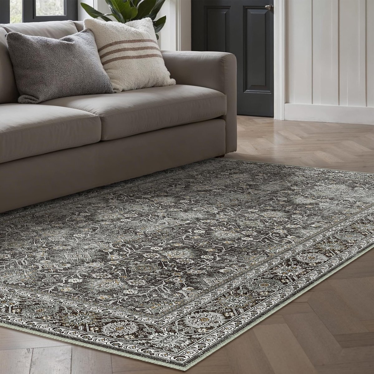 Omgoods - Vintage Living Room Tapijt - Zwart, Antislip, Machinewasbaar 80 x 150 cm