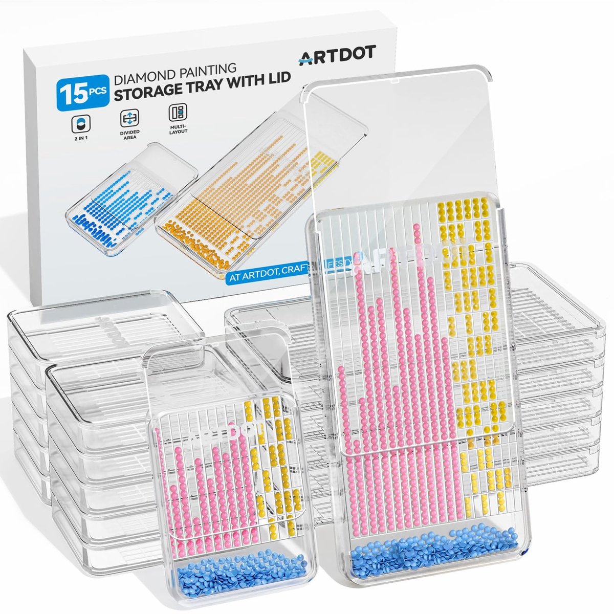 Omgoods - 2-IN-1 Diamant Kunst Opslagcontainers - 15 Stuks