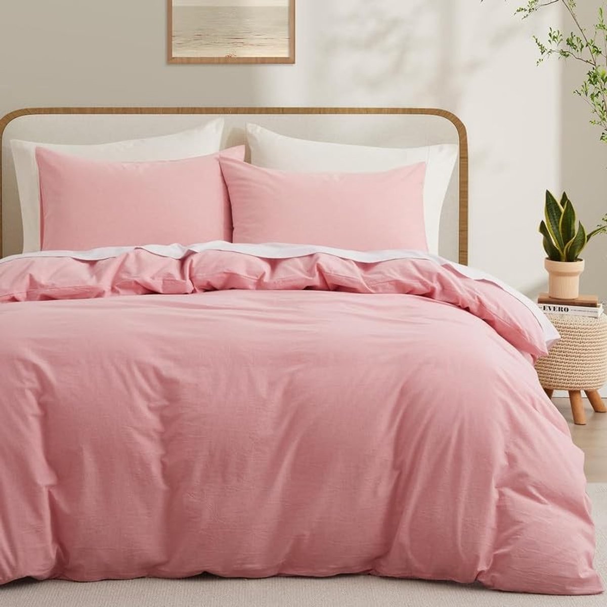 Omgoods - 2-Piece Katoenen Beddengoedset 135x200 cm in Lichtroze
