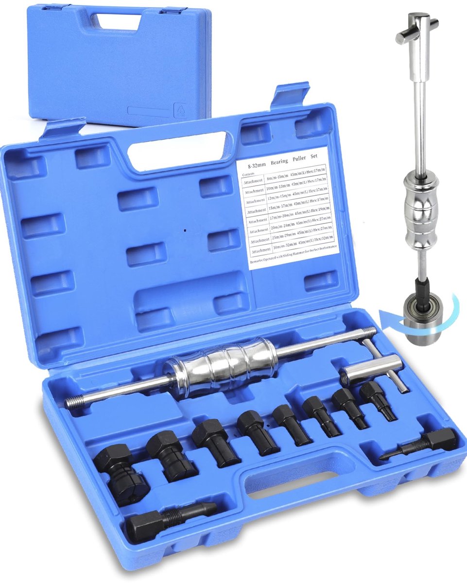 Omgoods - 12-delige Binnenlager Puller Set met Slide Hamer en 8 Uitbreidbare Klemmen