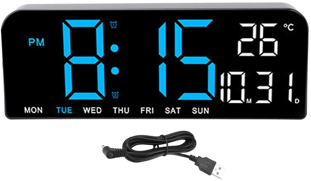Omgoods - Digitale Alarmklok met Grote LED Display - Tafelklok met Temperatuur en Datum
