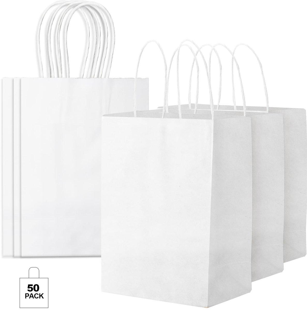 Omgoods - 50 Stuks Witte Papieren Tasjes met Handvat - Perfect voor Feesten