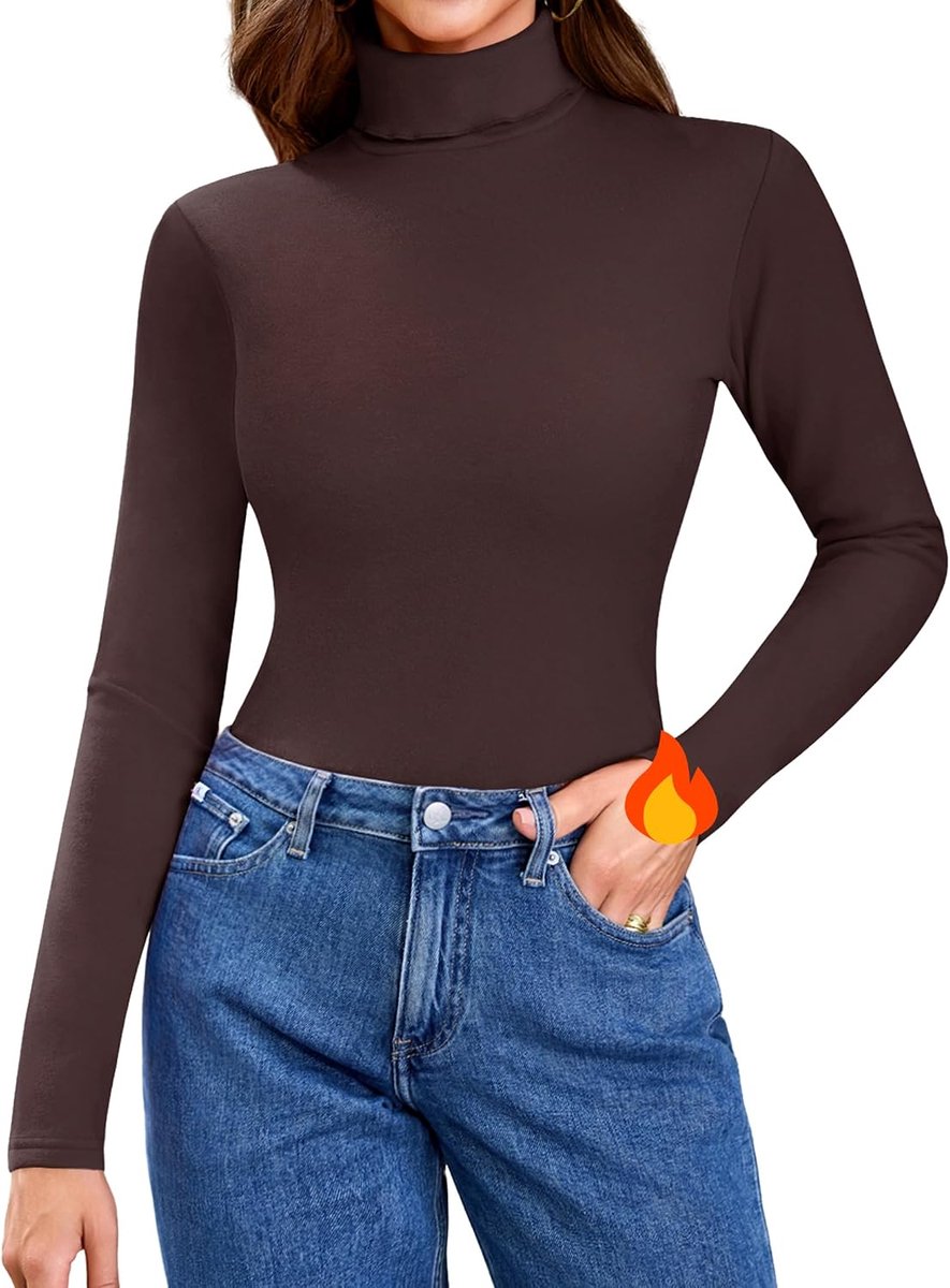 Thermisch T-shirt voor dames, lange mouwen, opstaande kraag, ondergoed, basic, nauwsluitend, solide basislaag, warm, voor de winter