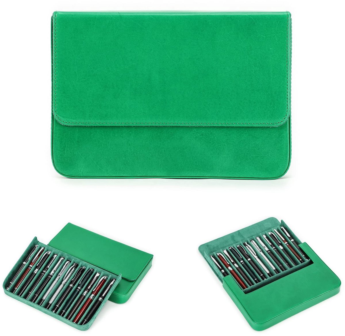 Omgoods - Draagbare Leren Pen Case met Magnetische Sluiting, Groen