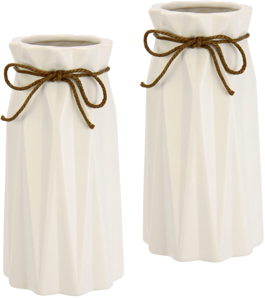 Omgoods - Keramische Vaas met Ribbel- en Strikdesign - Witte Tafelvaas