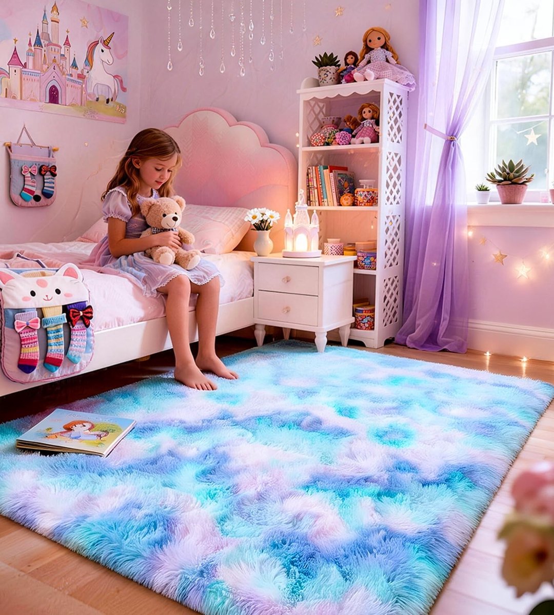 Omgoods - Hoge Pluizige Vloerkleed - Super Zacht voor Woonkamer en Slaapkamer - Blauw, 120 x 160 cm