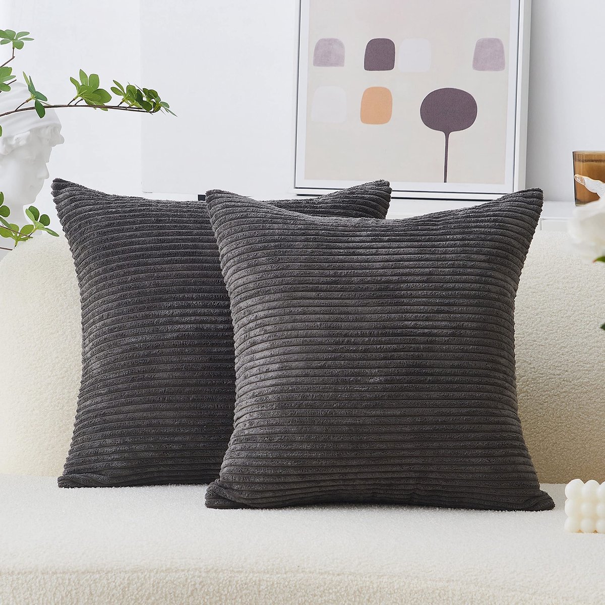 Omgoods - Grote Kussenhoezen Set van 2 - Donkergrijze Decoratieve Kussens voor Sofa en Woonkamer