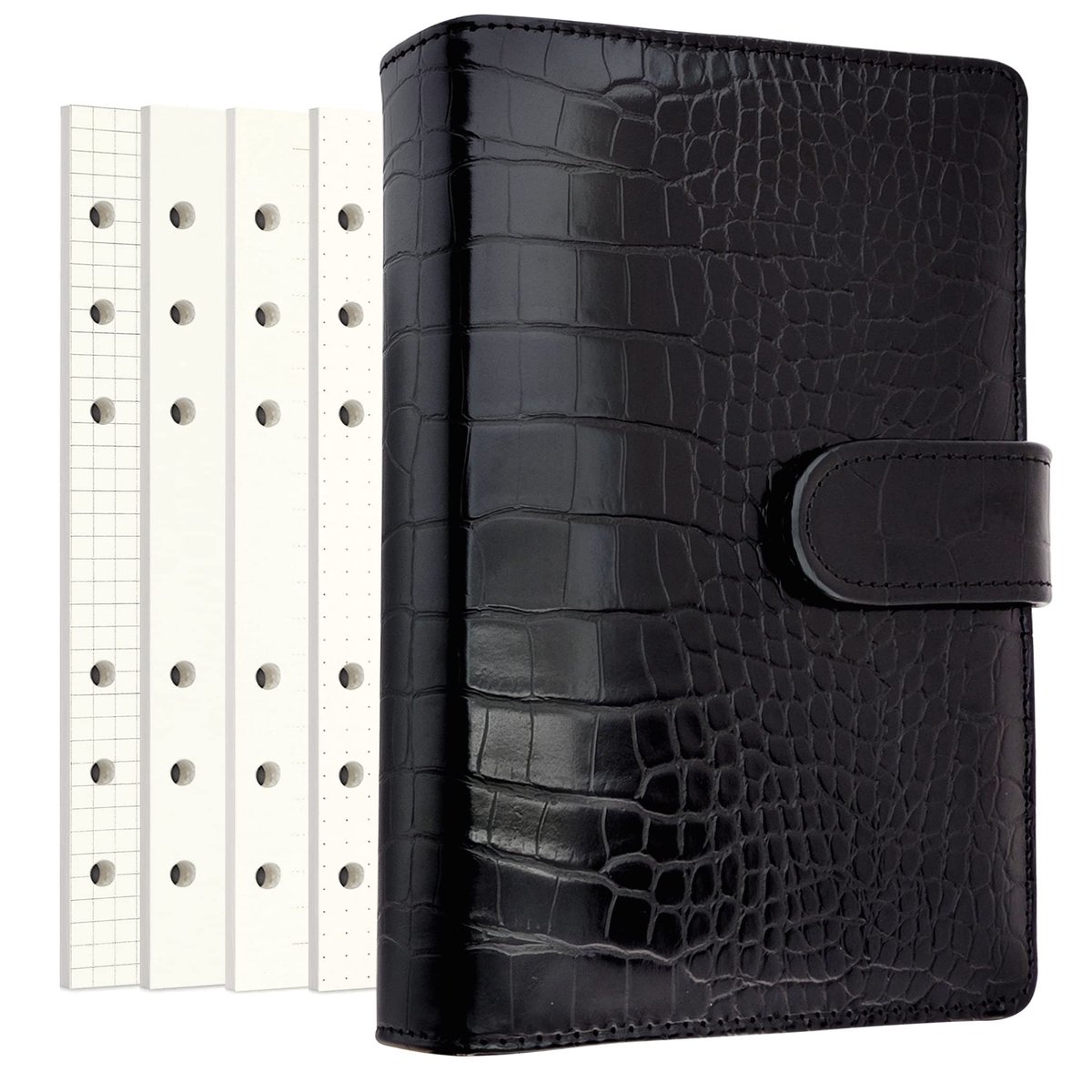 Omgoods- Persoonlijke Agenda A6 - PU Lederen Notitieboek - 80 Pagina's - Losbladige Papieren - 6 Gaten Ringband - Penhouder - Magnetische Gesp