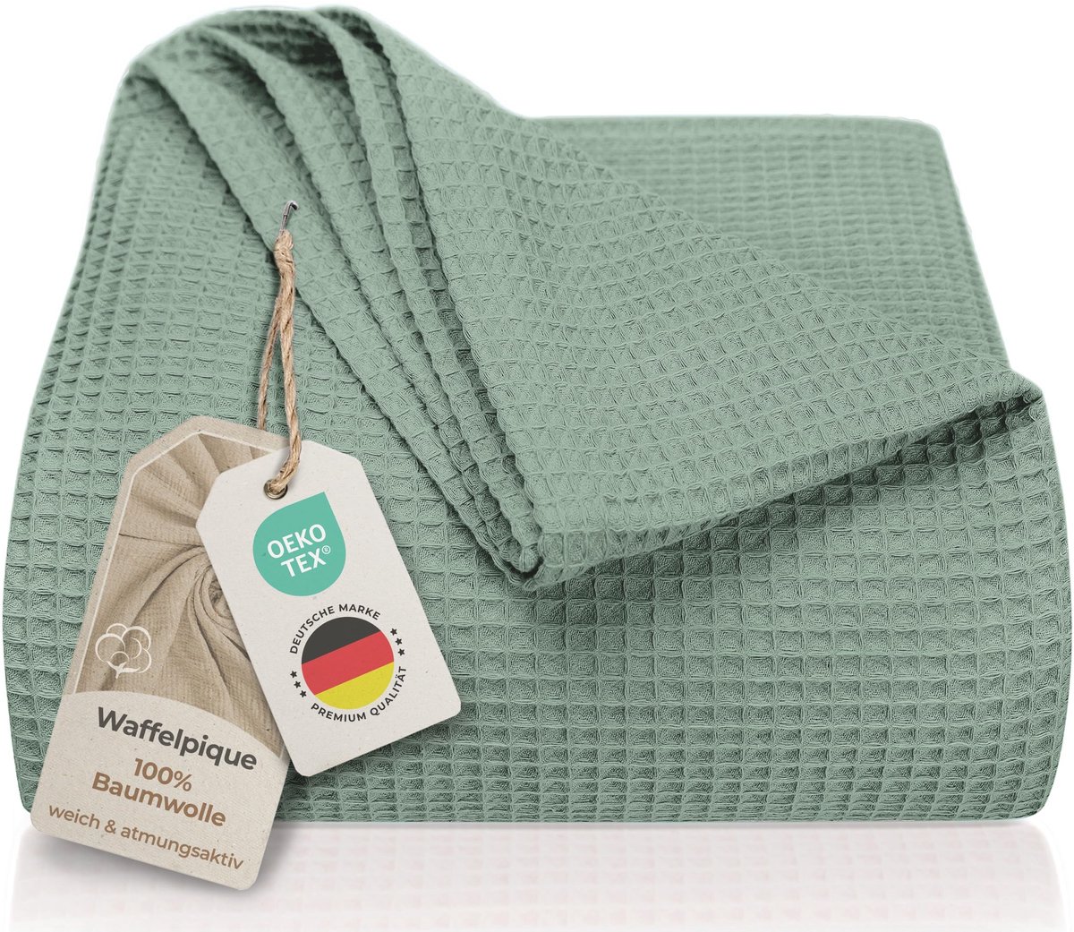 Omgoods - LAYNENBURG XXL Bedsprei Waffle Pique - Katoen, 220 x 240 cm, Mint Groen
