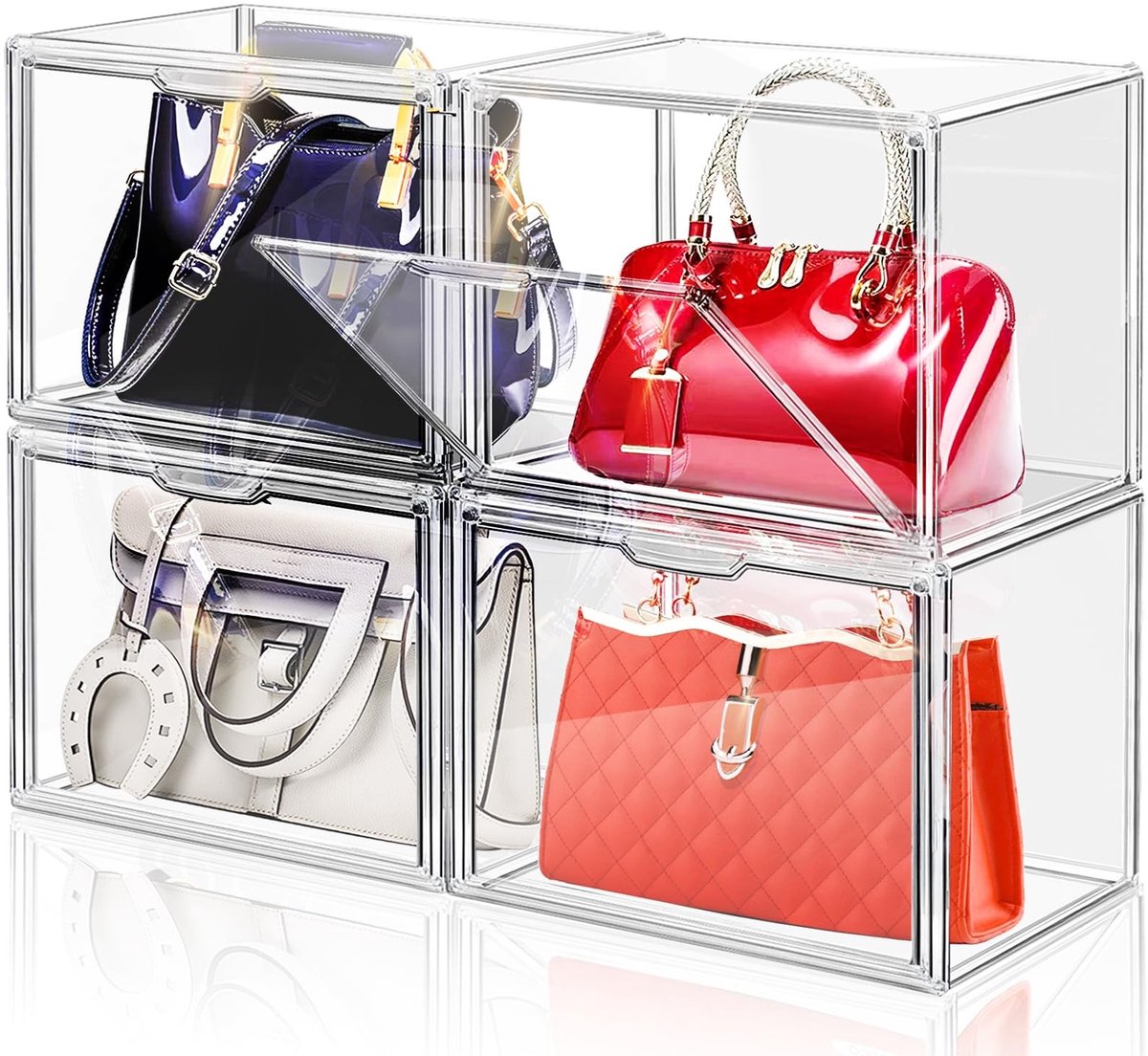 Omgoods - Set van 4 Transparante Handtas Opbergdozen - Stapelbaar