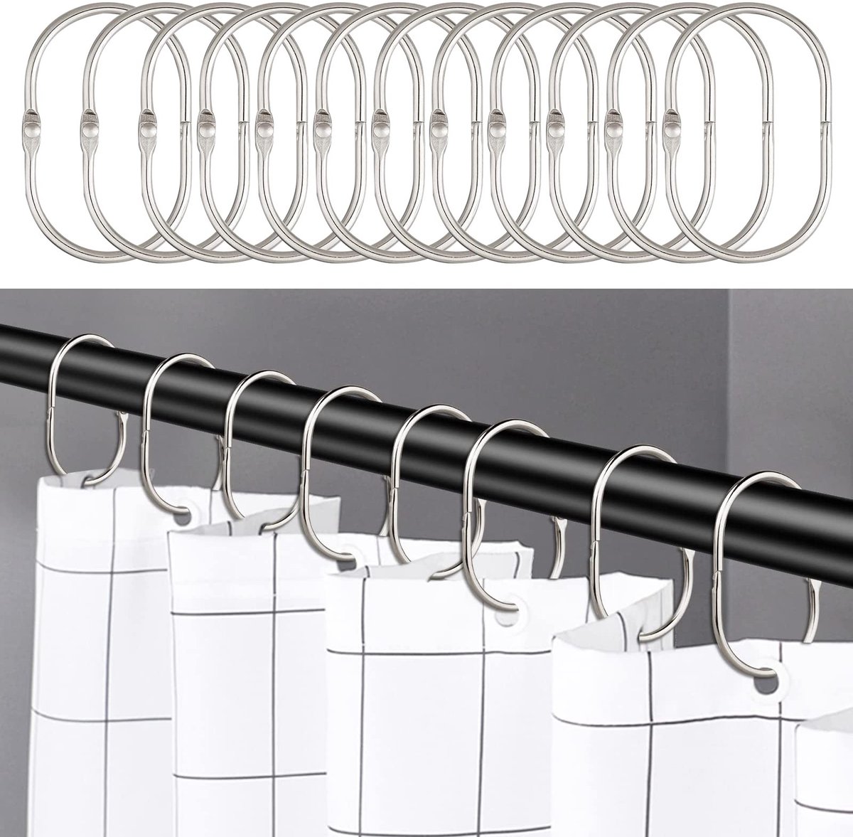 Omgoods - 24 Stuks Rustvrije Douchegordijnringen - Decoratieve Haakjes voor Badkamer