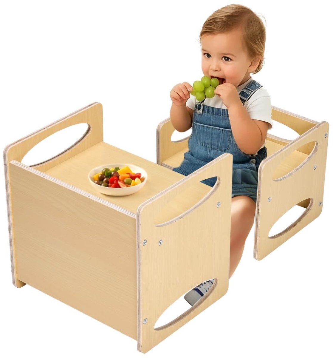 Omgoods - Kinder Activiteitstafel en Stoelen Set - Hoogte Verstelbaar - Van Hout - Voor Tekenen, Lezen en Eten