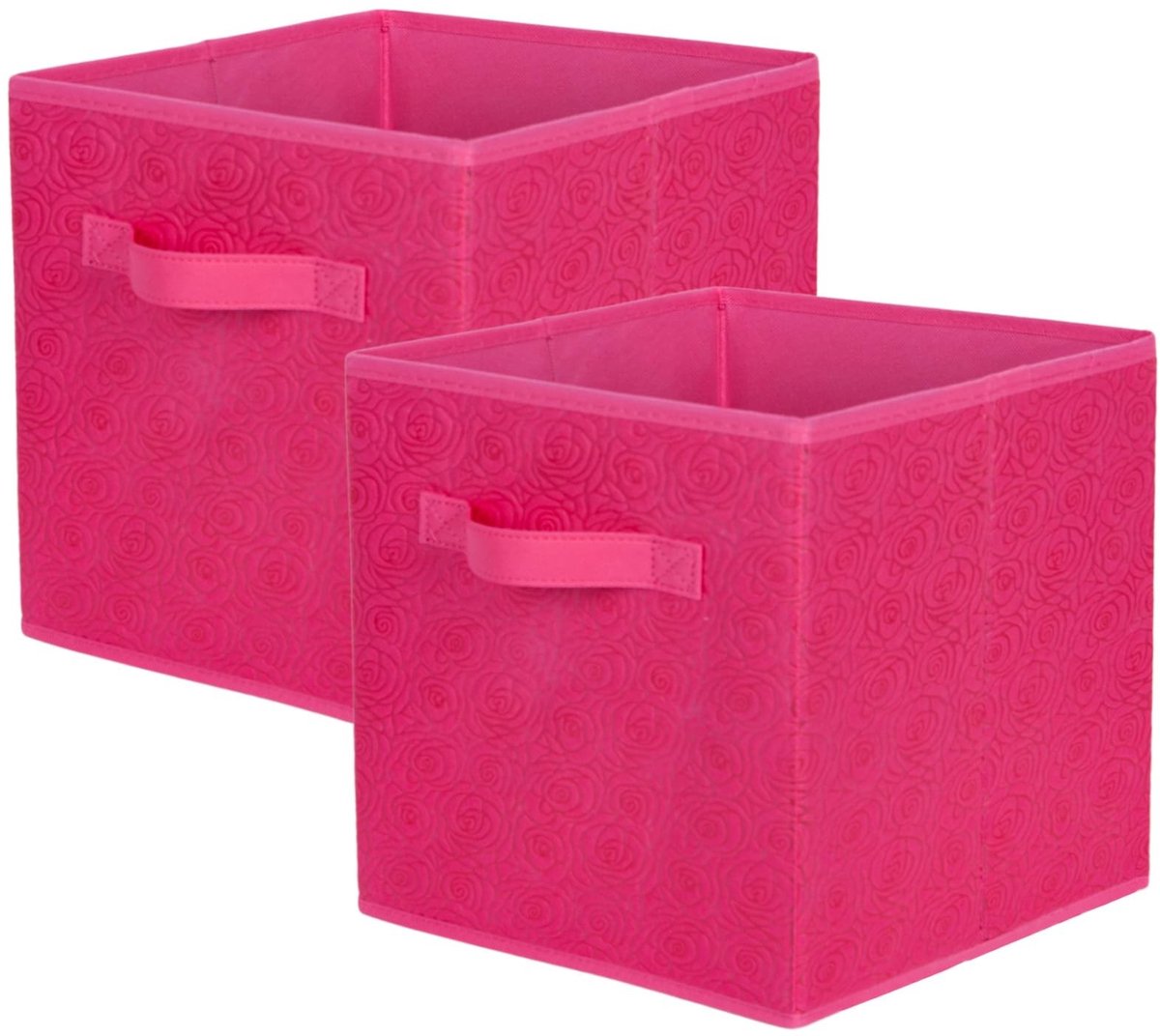 Omgoods - Set van 2 Vouwbare Opbergdozen met 3D Rozenpatroon - Roze Rood